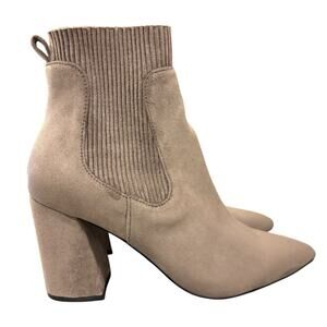 STEVEN Steve Madden New York Newell Beige/Tan Point-Toe Sock Booties, Size 8.5